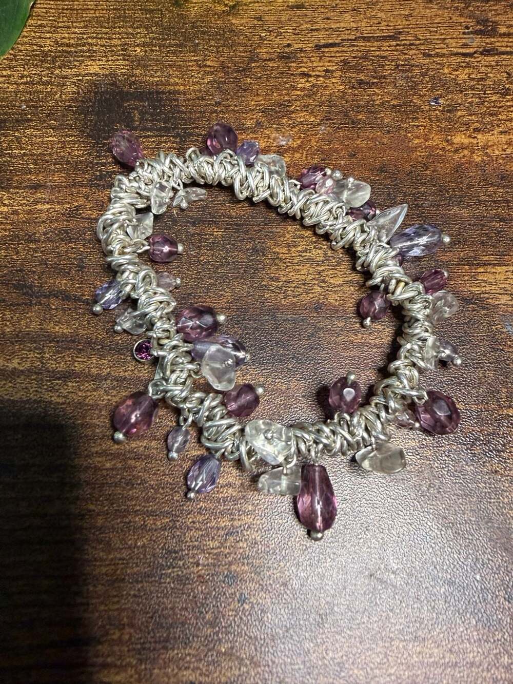 Anne Klein Silver-Tone Purple and Clear Crystal Cluster Coil Stretch Bracelet